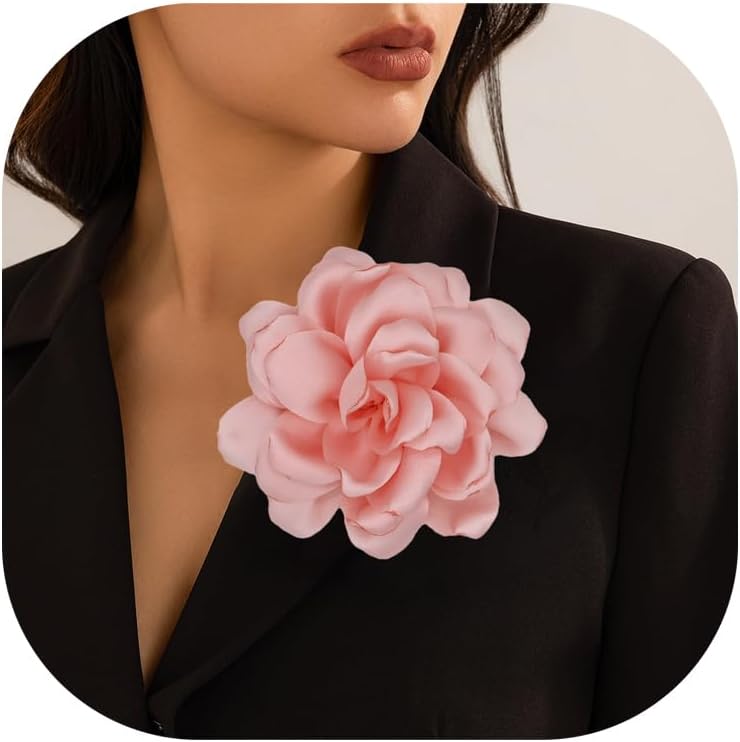 Decixde Satin Fabric Rose Flower Brooches - Handmade Floral Accessory for Wedding Party Dance Banquet Ceremony - Size: 4.72in - Image 1